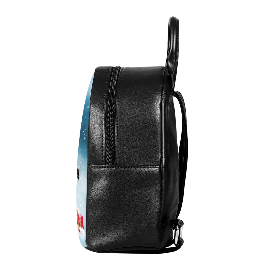 Christmas Tree And Snow Print Leather Backpack