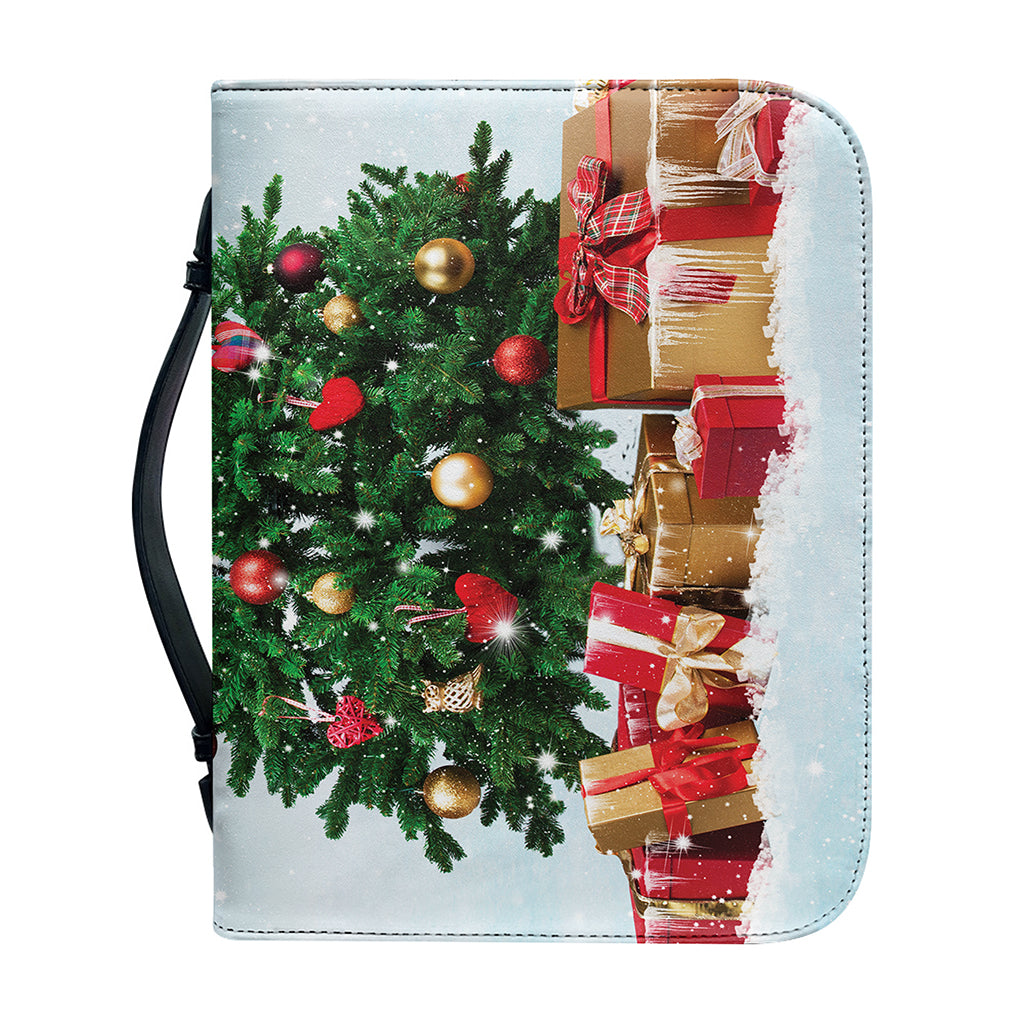 Christmas Tree And Snow Print Leather Bible Cover