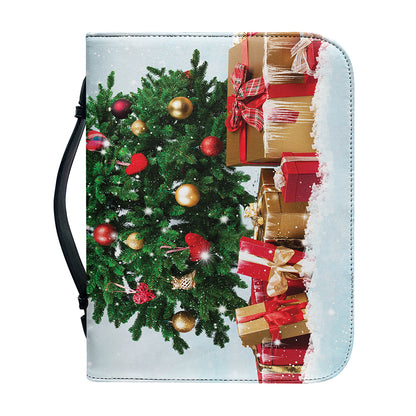 Christmas Tree And Snow Print Leather Bible Cover