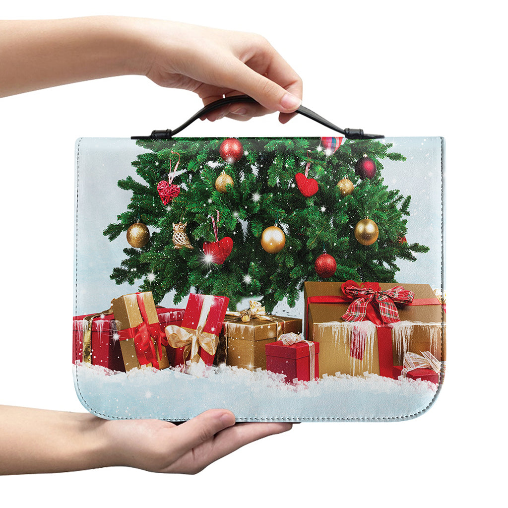 Christmas Tree And Snow Print Leather Bible Cover