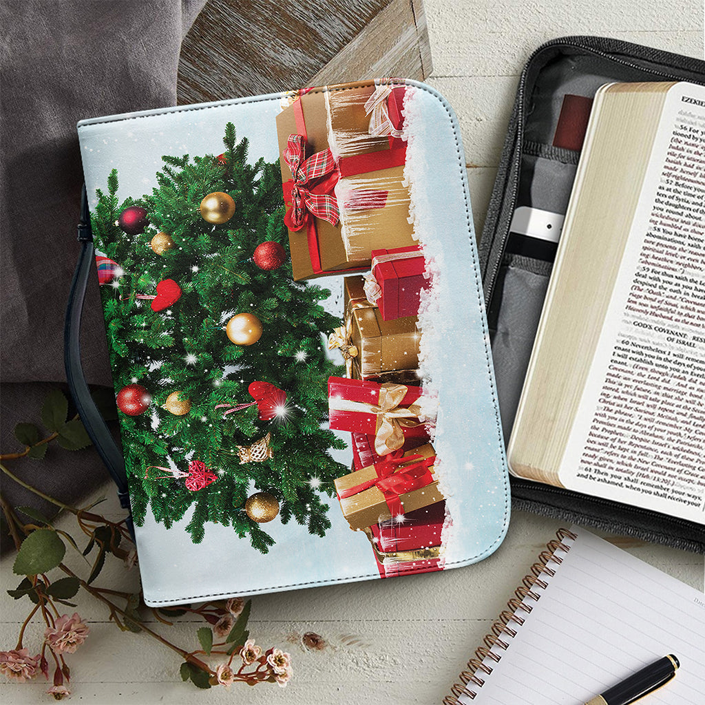 Christmas Tree And Snow Print Leather Bible Cover