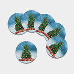 Christmas Tree And Snow Print Leather Coaster Set