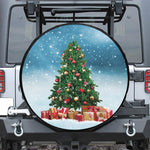 Christmas Tree And Snow Print Leather Spare Tire Cover