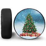 Christmas Tree And Snow Print Leather Spare Tire Cover