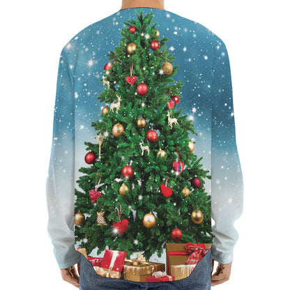 Christmas Tree And Snow Print Long Sleeve Baseball Jersey