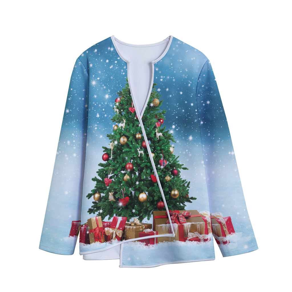 Christmas Tree And Snow Print Long Sleeve Short Coat