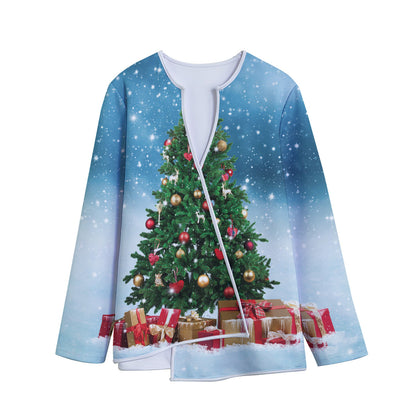 Christmas Tree And Snow Print Long Sleeve Short Coat