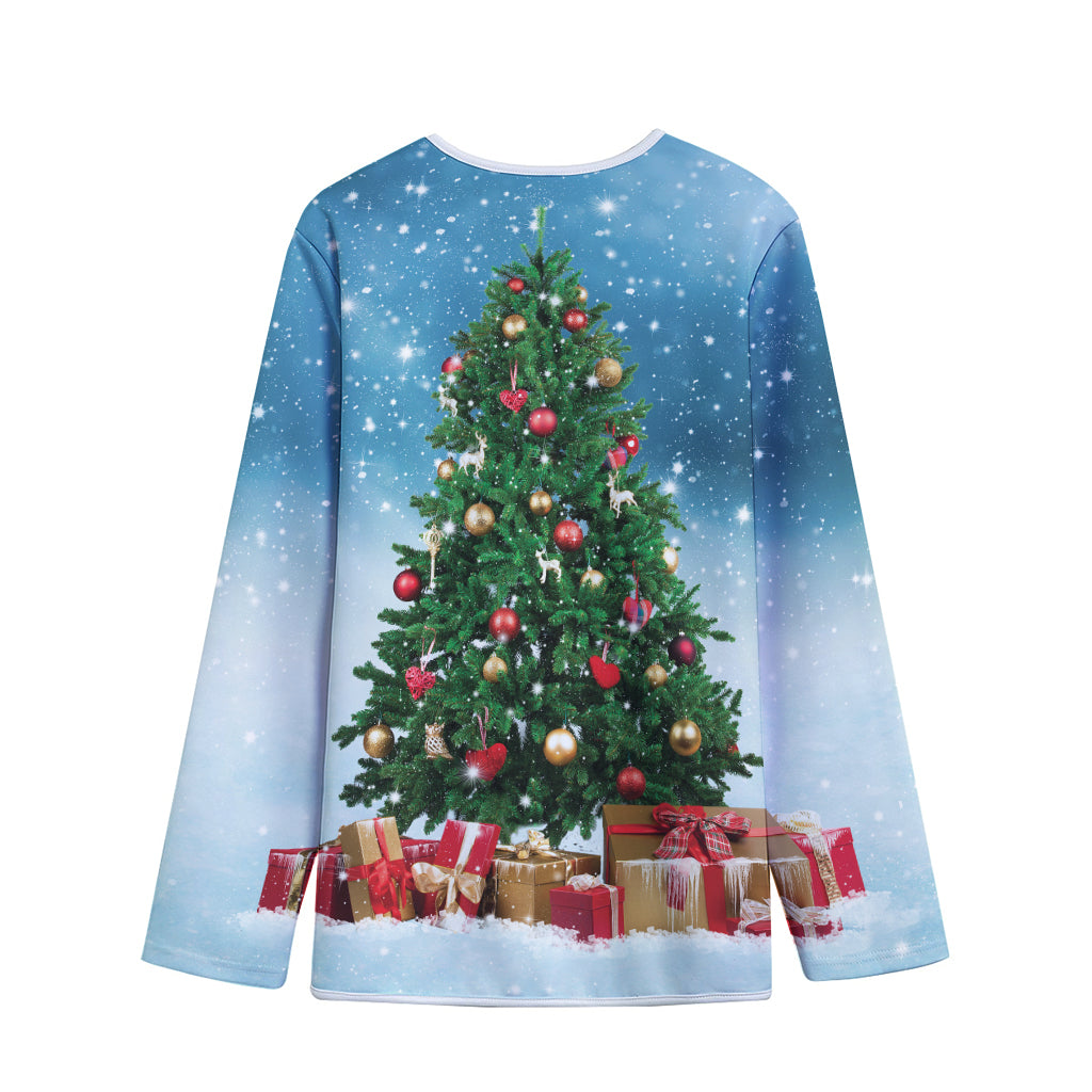 Christmas Tree And Snow Print Long Sleeve Short Coat