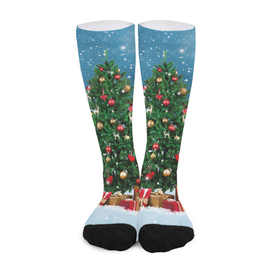 Christmas Tree And Snow Print Long Socks
