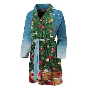 Christmas Tree And Snow Print Men's Bathrobe