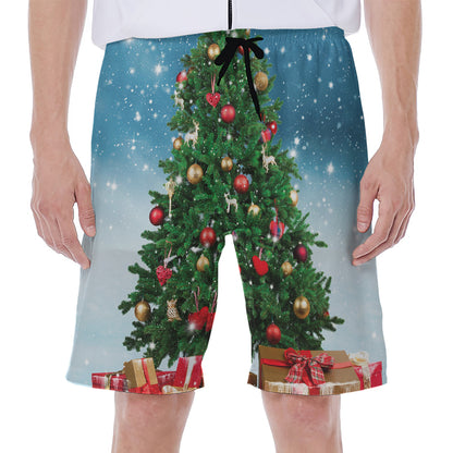 Christmas Tree And Snow Print Men's Beach Shorts