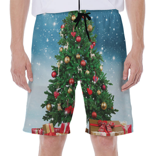 Christmas Tree And Snow Print Men's Beach Shorts