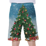 Christmas Tree And Snow Print Men's Beach Shorts
