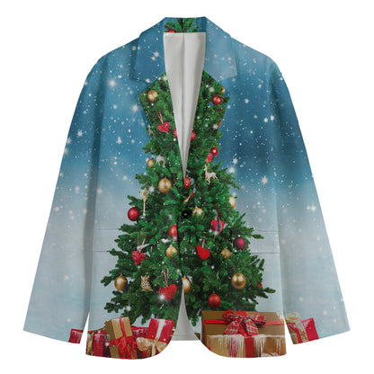 Christmas Tree And Snow Print Men's Blazer