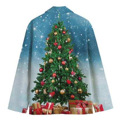 Christmas Tree And Snow Print Men's Blazer
