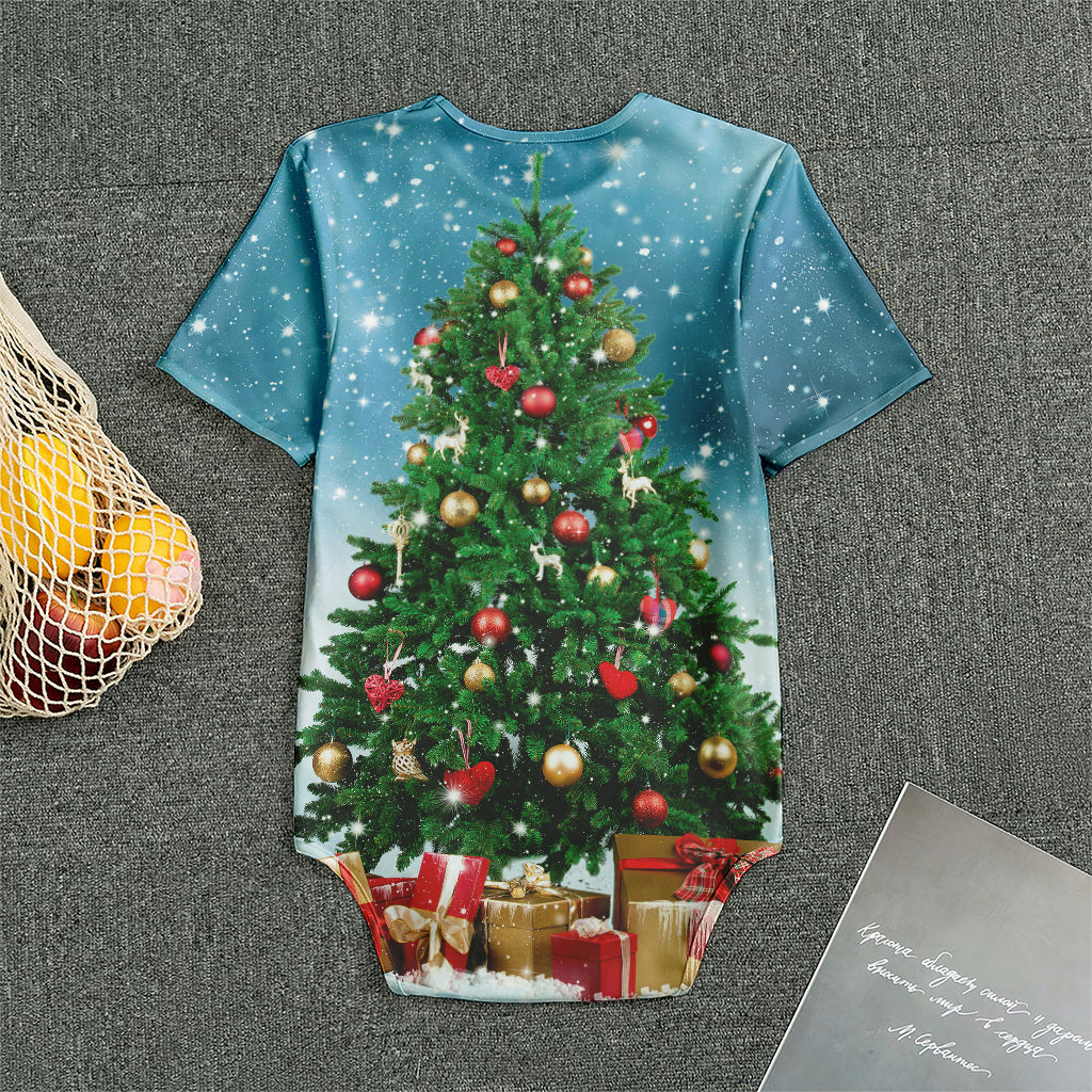 Christmas Tree And Snow Print Men's Bodysuit