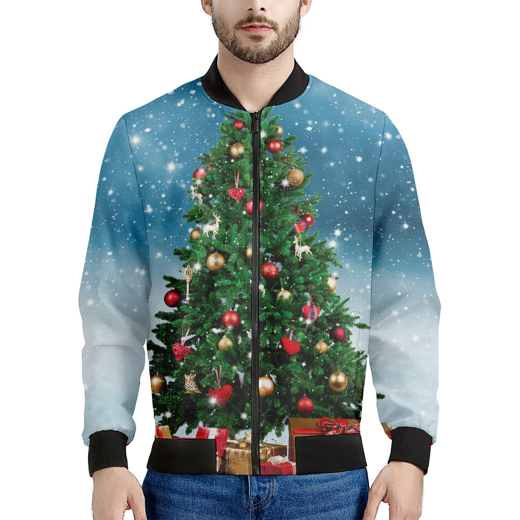 Christmas Tree And Snow Print Men's Bomber Jacket