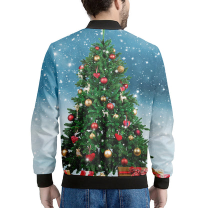 Christmas Tree And Snow Print Men's Bomber Jacket