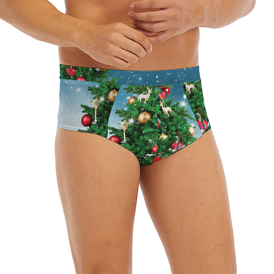 Christmas Tree And Snow Print Men's Briefs