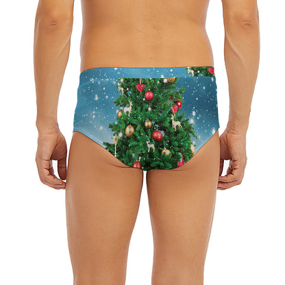Christmas Tree And Snow Print Men's Briefs