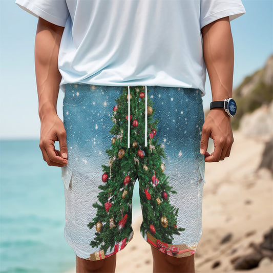 Christmas Tree And Snow Print Men's Cargo Shorts