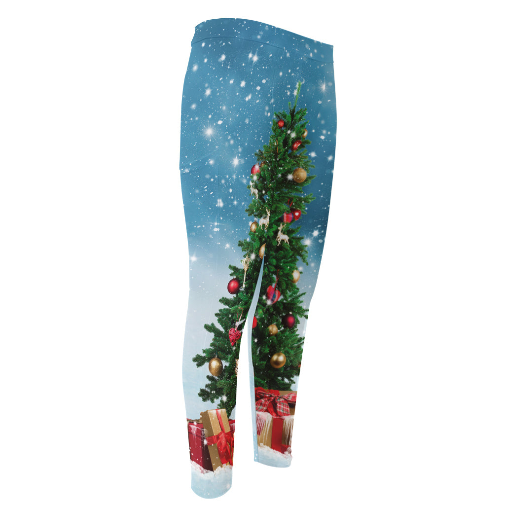 Christmas Tree And Snow Print Men's Compression Pants