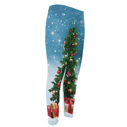 Christmas Tree And Snow Print Men's Compression Pants