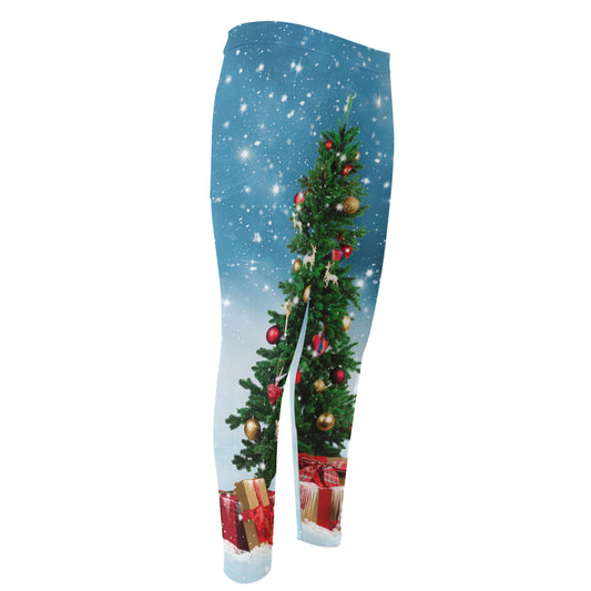Christmas Tree And Snow Print Men's Compression Pants
