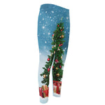 Christmas Tree And Snow Print Men's Compression Pants