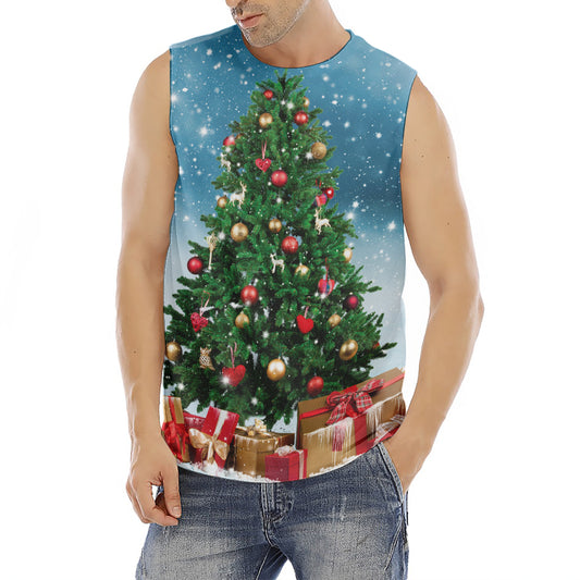 Christmas Tree And Snow Print Men's Fitness Tank Top