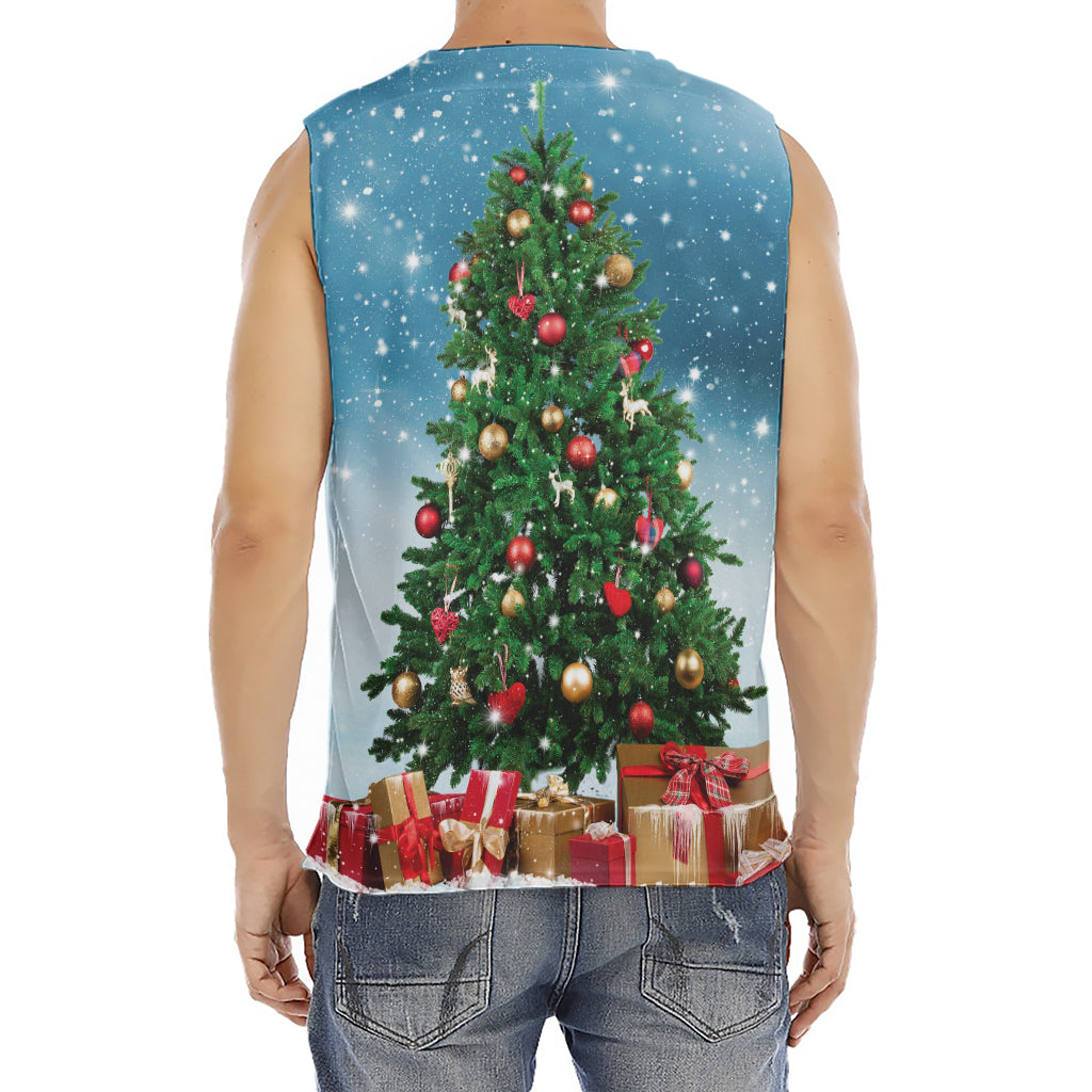 Christmas Tree And Snow Print Men's Fitness Tank Top