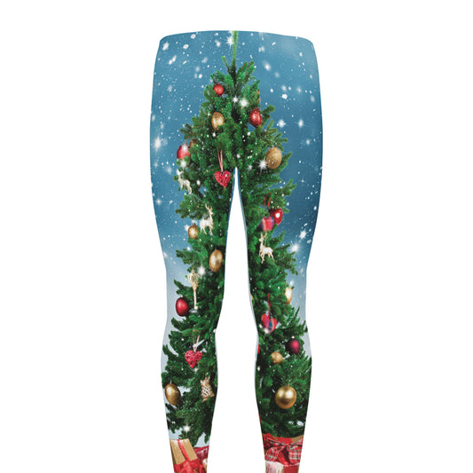 Christmas Tree And Snow Print Men's leggings