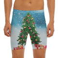 Christmas Tree And Snow Print Men's Long Boxer Briefs
