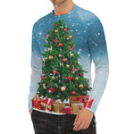 Christmas Tree And Snow Print Men's Long Sleeve Rash Guard