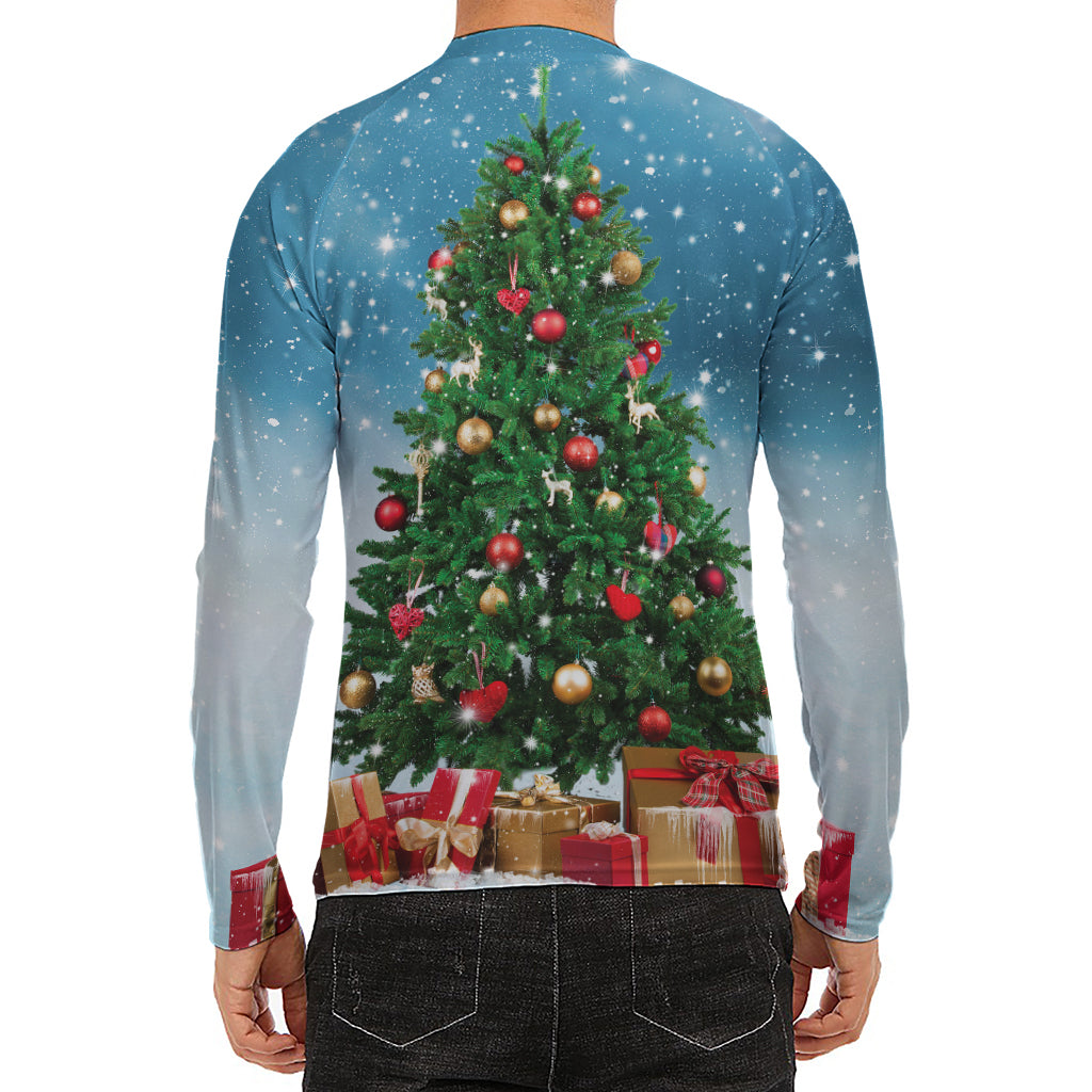 Christmas Tree And Snow Print Men's Long Sleeve Rash Guard