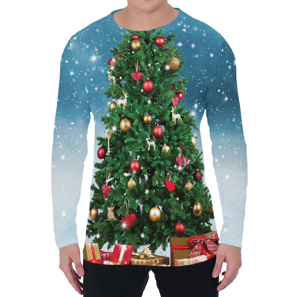 Christmas Tree And Snow Print Men's Long Sleeve T-Shirt