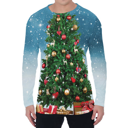 Christmas Tree And Snow Print Men's Long Sleeve T-Shirt