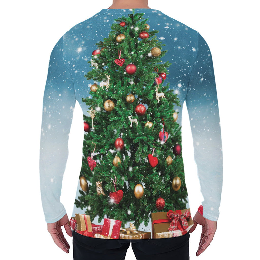 Christmas Tree And Snow Print Men's Long Sleeve T-Shirt