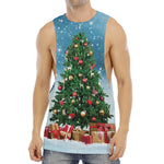 Christmas Tree And Snow Print Men's Muscle Tank Top