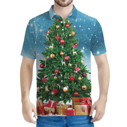 Christmas Tree And Snow Print Men's Polo Shirt