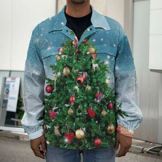 Christmas Tree And Snow Print Men's Shirt Jacket