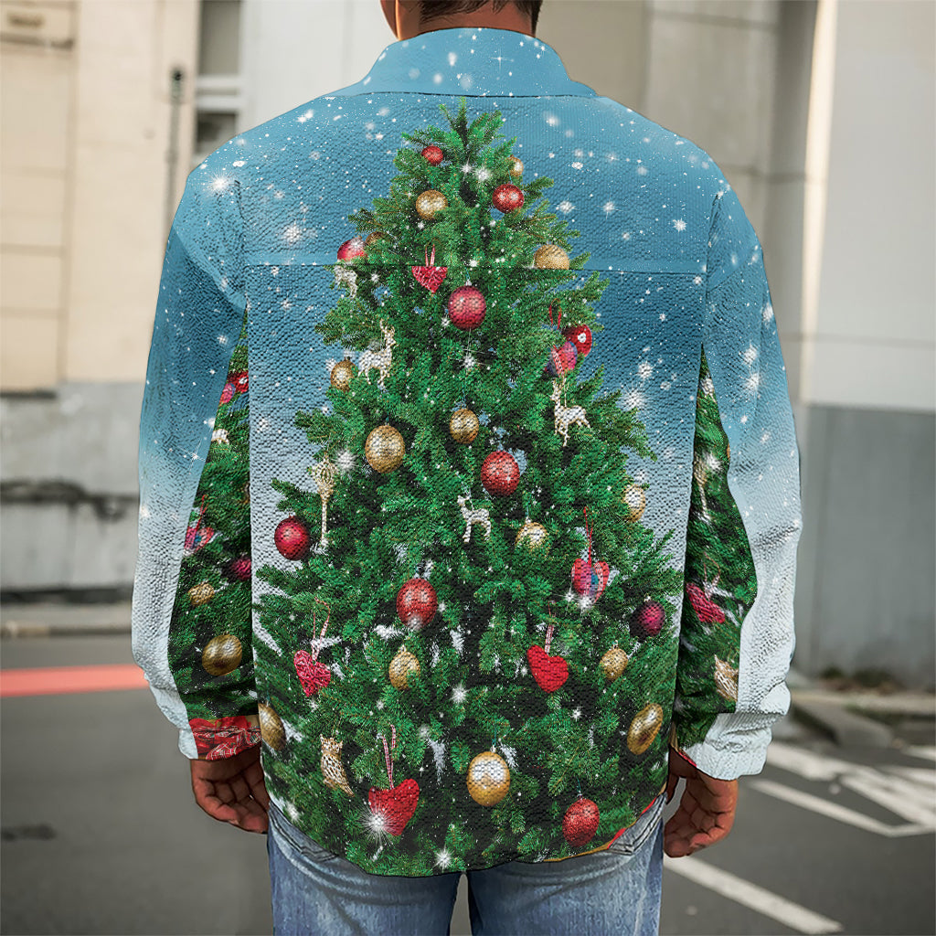 Christmas Tree And Snow Print Men's Shirt Jacket