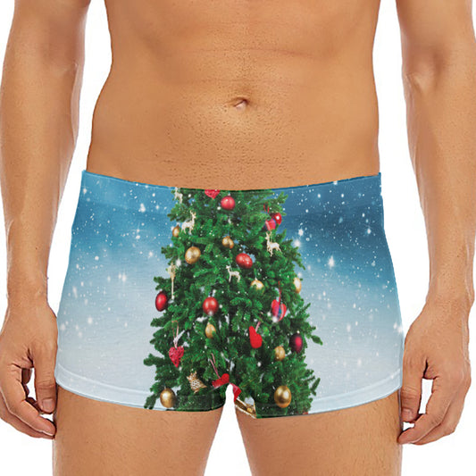Christmas Tree And Snow Print Men's Short Boxer Briefs