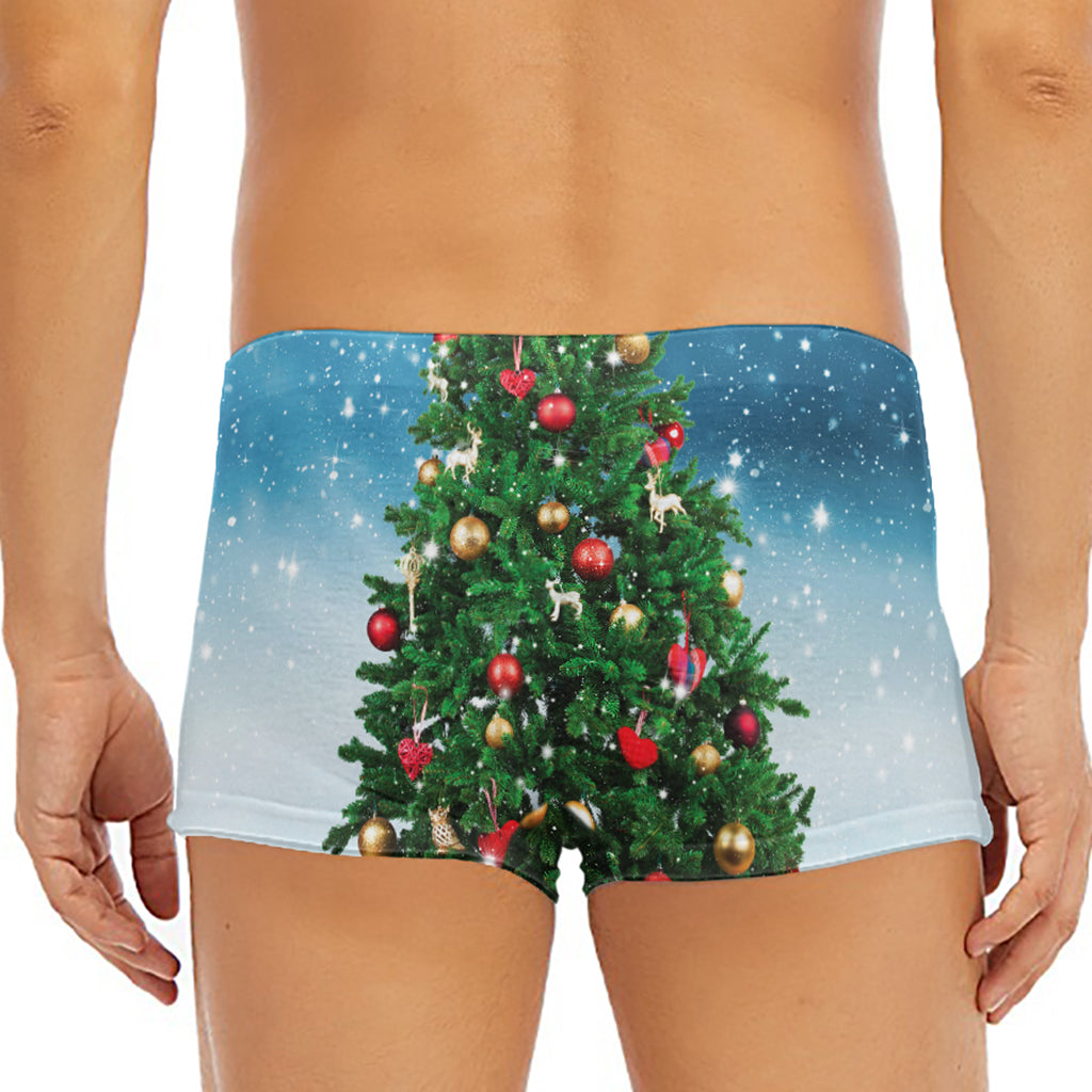 Christmas Tree And Snow Print Men's Short Boxer Briefs