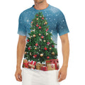 Christmas Tree And Snow Print Men's Short Sleeve Rash Guard