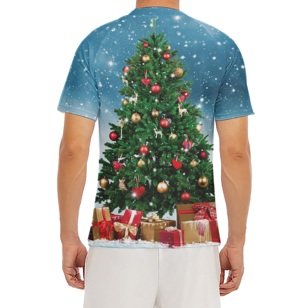 Christmas Tree And Snow Print Men's Short Sleeve Rash Guard