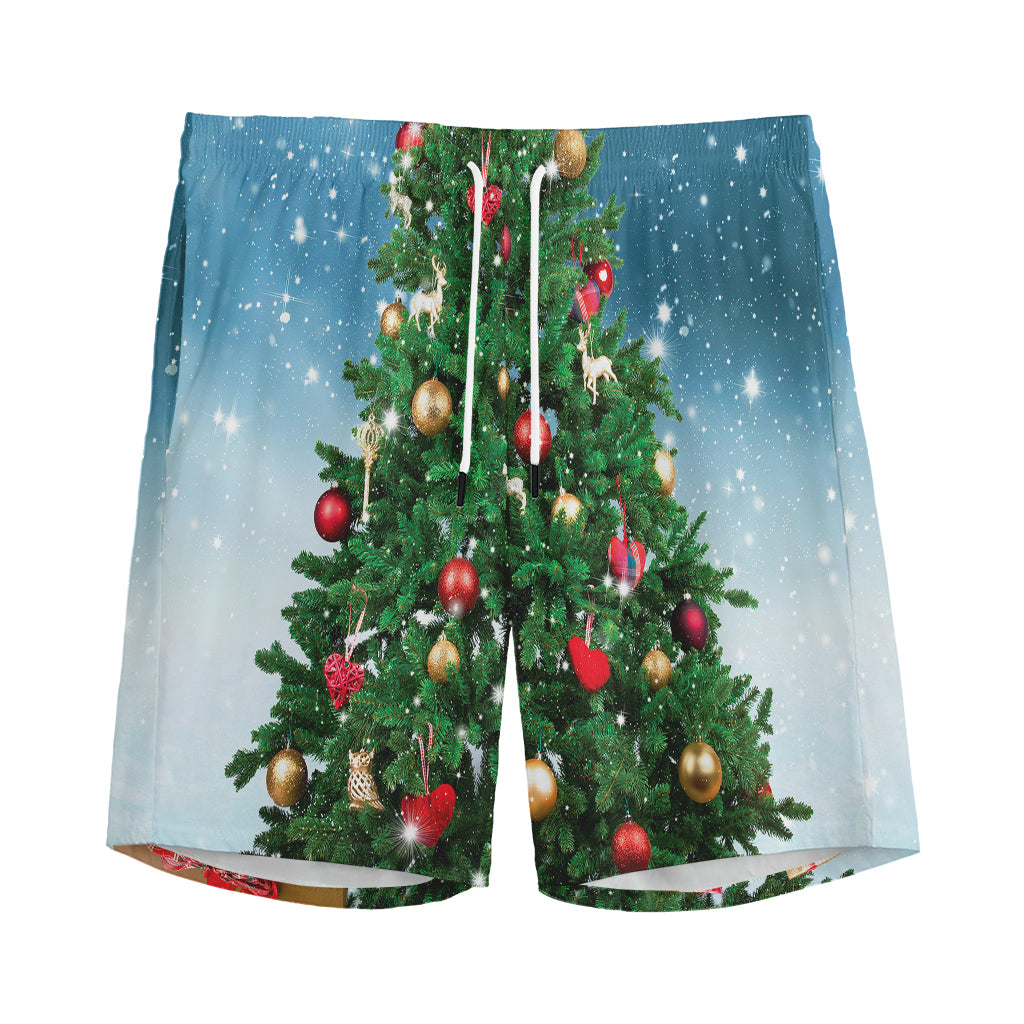 Christmas Tree And Snow Print Men's Sports Shorts