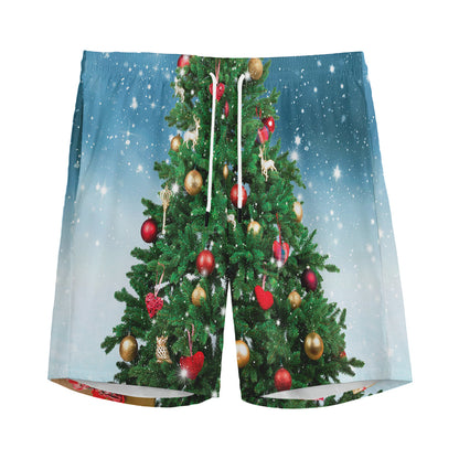 Christmas Tree And Snow Print Men's Sports Shorts