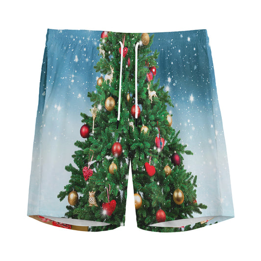 Christmas Tree And Snow Print Men's Sports Shorts