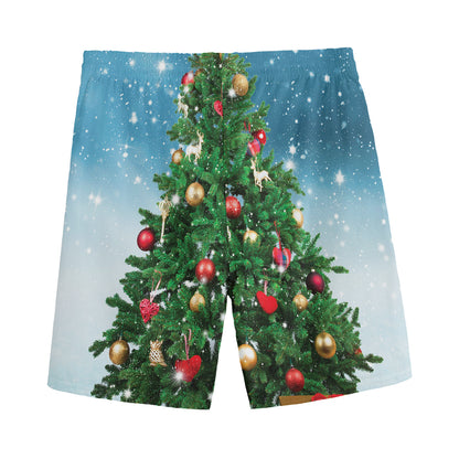 Christmas Tree And Snow Print Men's Sports Shorts